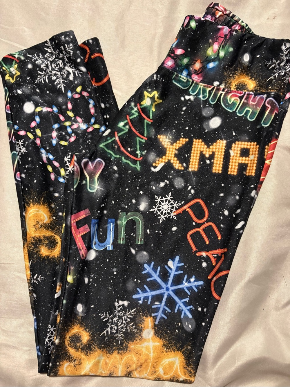 Justice Black Holiday Lights & Snowflake Leggings